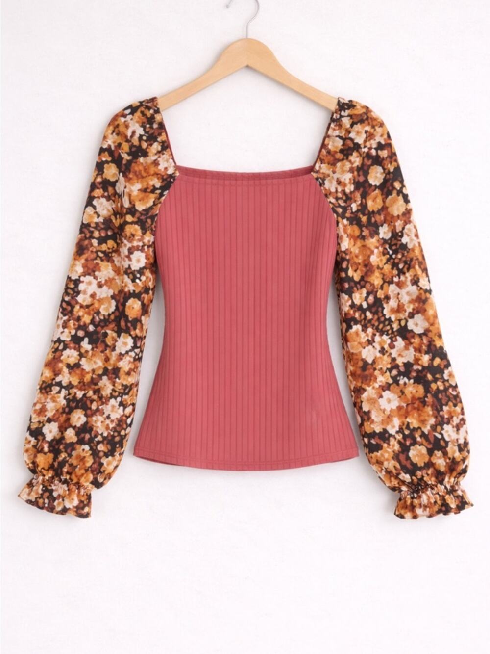 Floral square neckline floral blouse, sz S